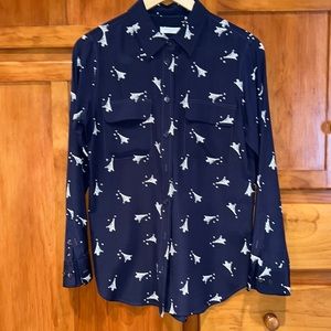 Equipment Navy and Cream Silk Blouse